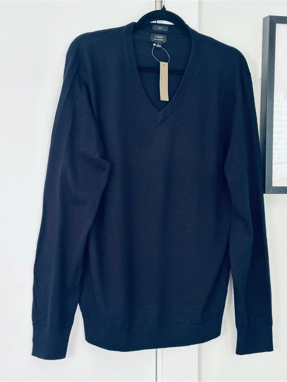 NWT Men's J. Crew Merino Wool Slim Fit Vneck Navy Blue sweater size Large